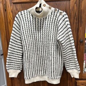 FRNCH Striped Knit Sweater with Button Detail